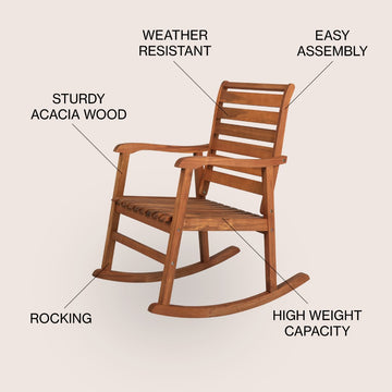 Carey Modern Slat-Back 300-Lbs Support Acacia Wood Patio Outdoor Rocking Chair - JONATHAN Y